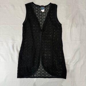 Vintage Electric Beach by Jantzen Black Crochet Mesh Cover-Up – One Size